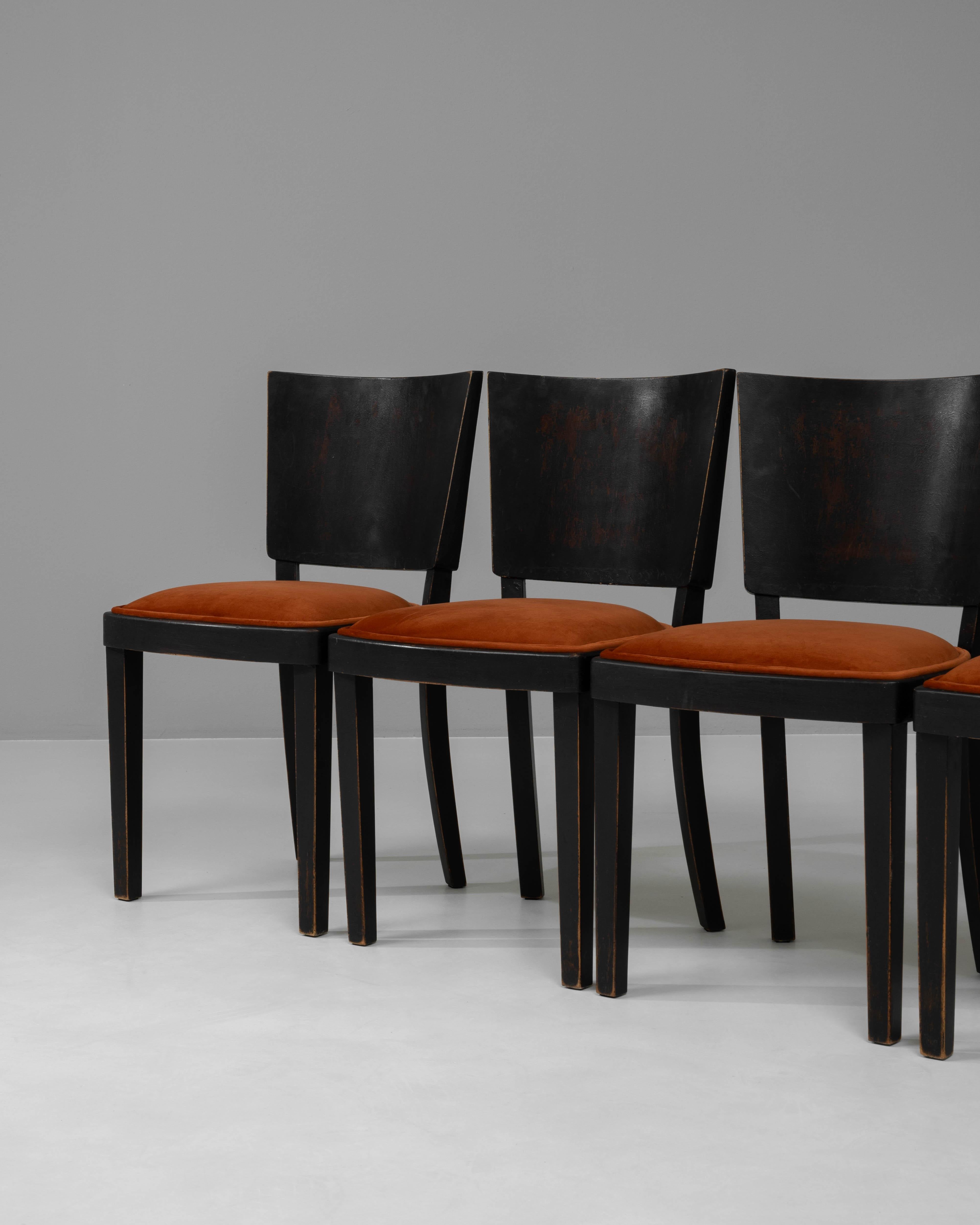 1950s Czech Wooden Dining Chairs With Upholstered Seats, Set of 4 6