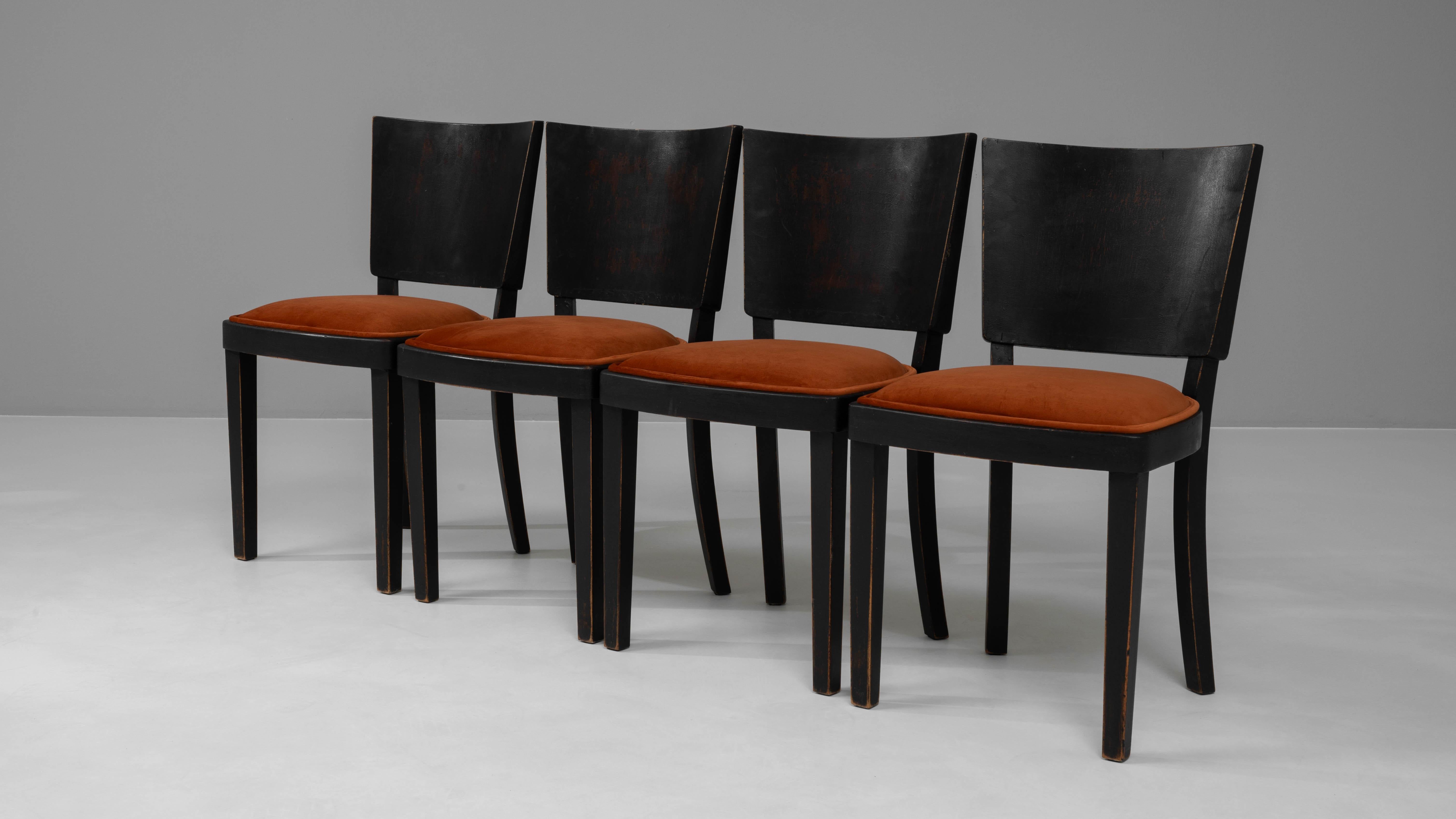 1950s Czech Wooden Dining Chairs With Upholstered Seats, Set of 4 7