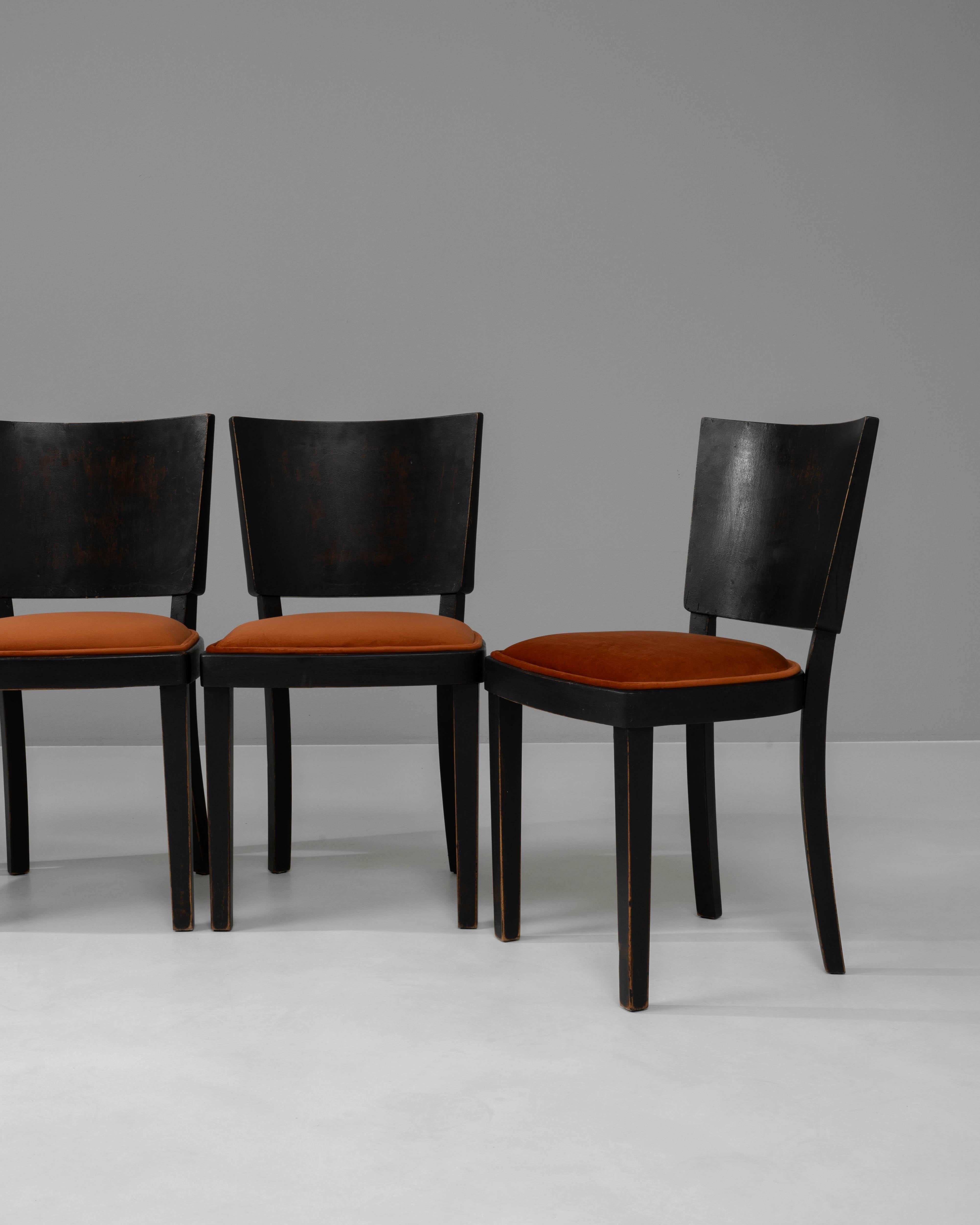 20th Century 1950s Czech Wooden Dining Chairs With Upholstered Seats, Set of 4