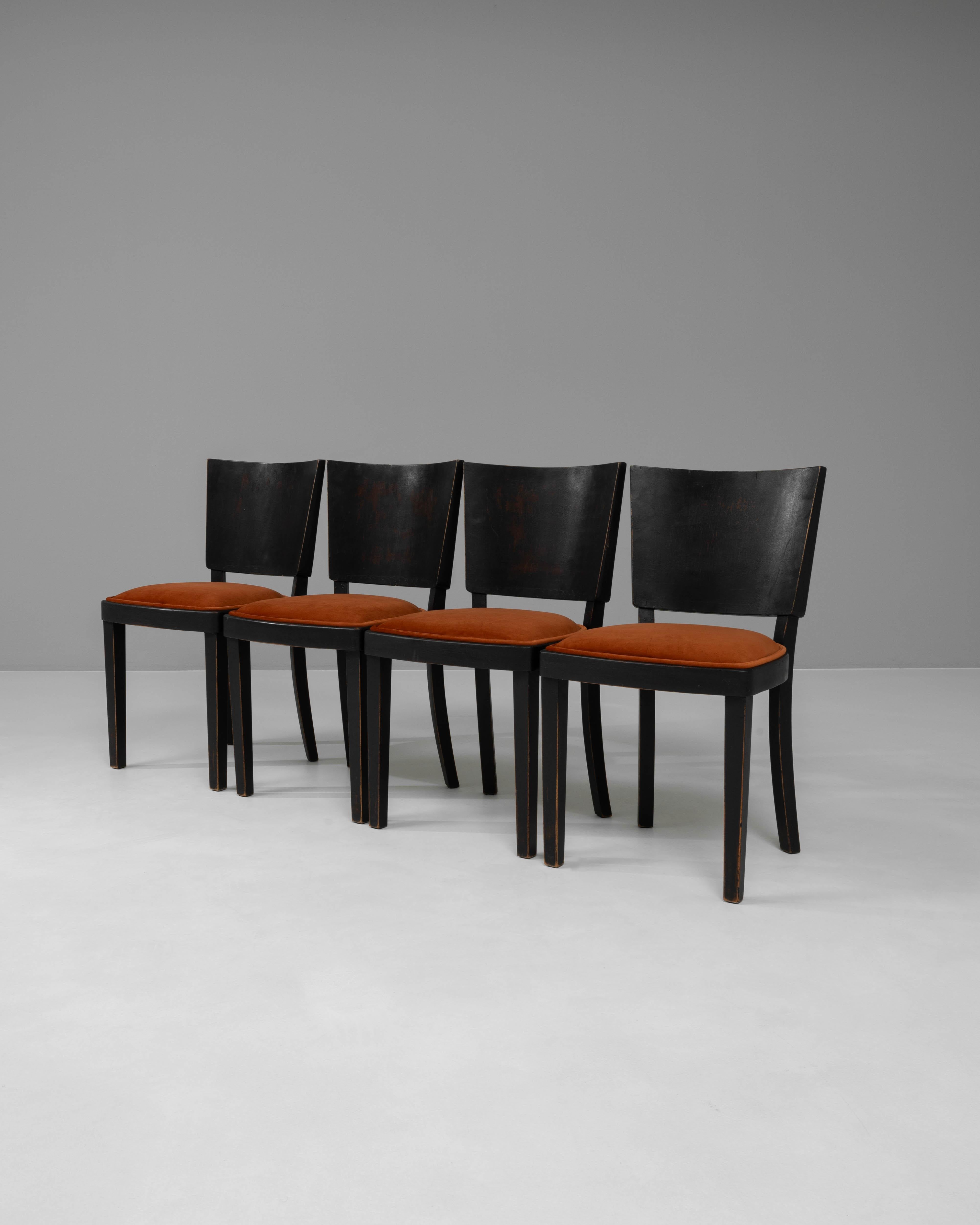 1950s Czech Wooden Dining Chairs With Upholstered Seats, Set of 4 4
