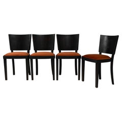 1950s Czech Wooden Dining Chairs With Upholstered Seats, Set of 4