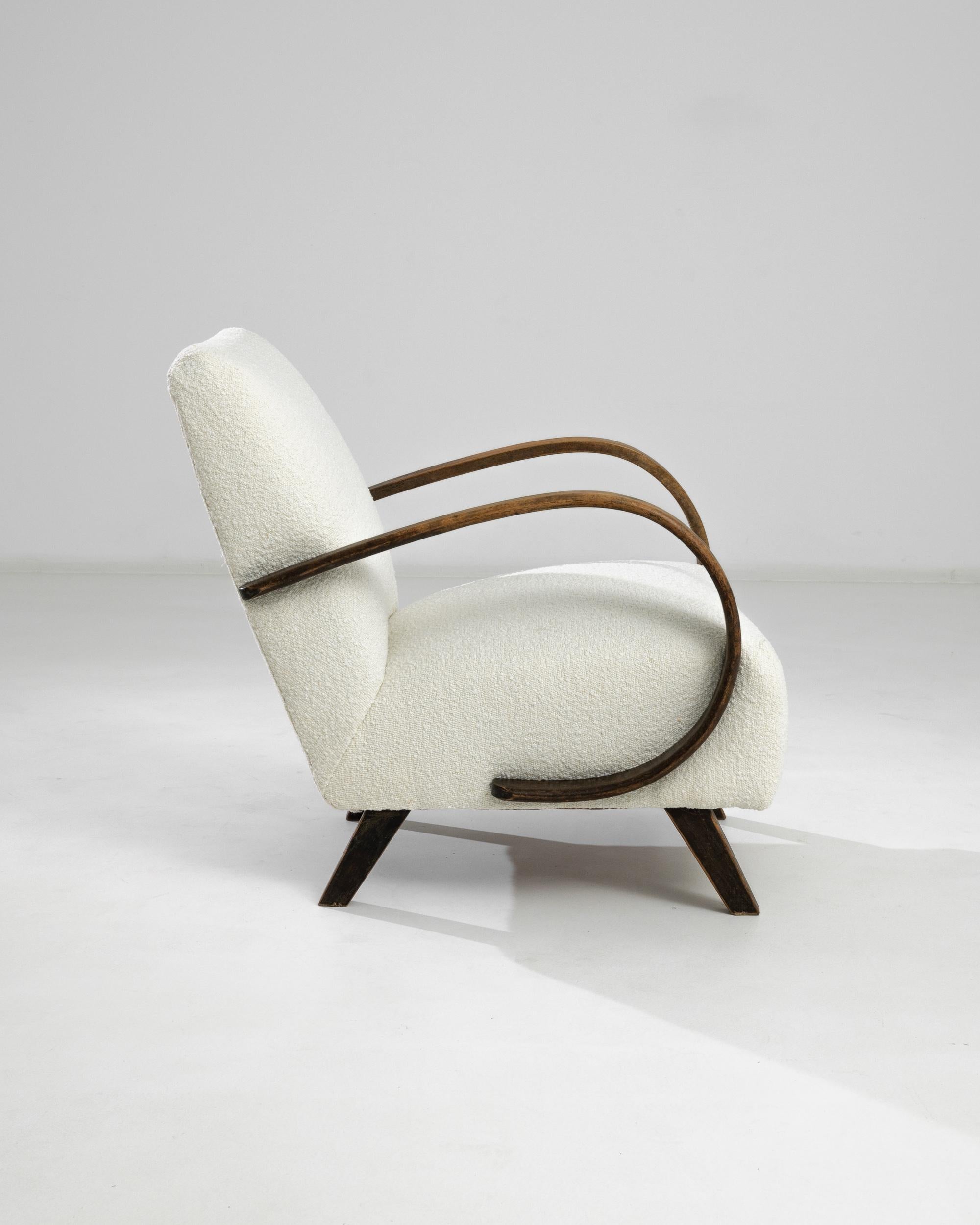 Mid-Century Modern 1950s Czech Wooden Upholstered Armchair by J. Halabala
