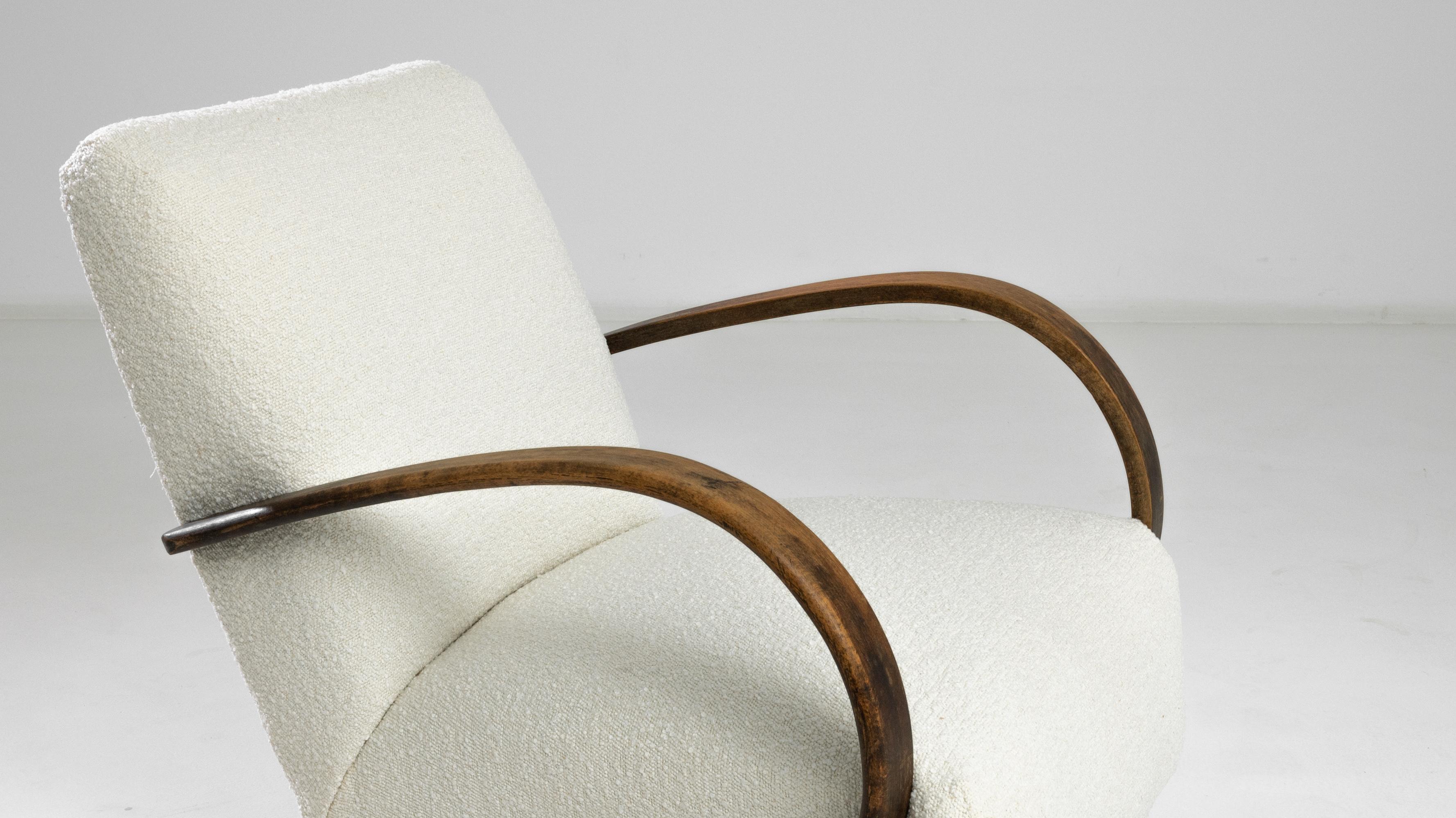 Upholstery 1950s Czech Wooden Upholstered Armchair by J. Halabala