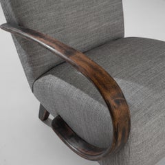 1950s Czech Wooden Upholstered Armchairs by J. Halabala, a Pair