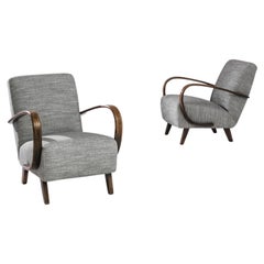 1950s Czech Wooden Upholstered Armchairs by J. Halabala, a Pair