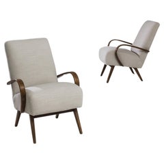 Retro 1950s Czechia Wooden Upholstered Armchairs by J. Halabala