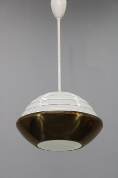 1950s Czechoslovak Brass Pendant with Opaline Glass Diffuser