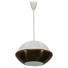 1950s Czechoslovak Brass Pendant with Opaline Glass Diffuser