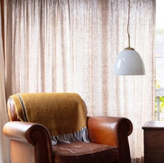 1950s Czechoslovak Opaline Glass Schoolhouse Pendant Light with Chrome Gallery