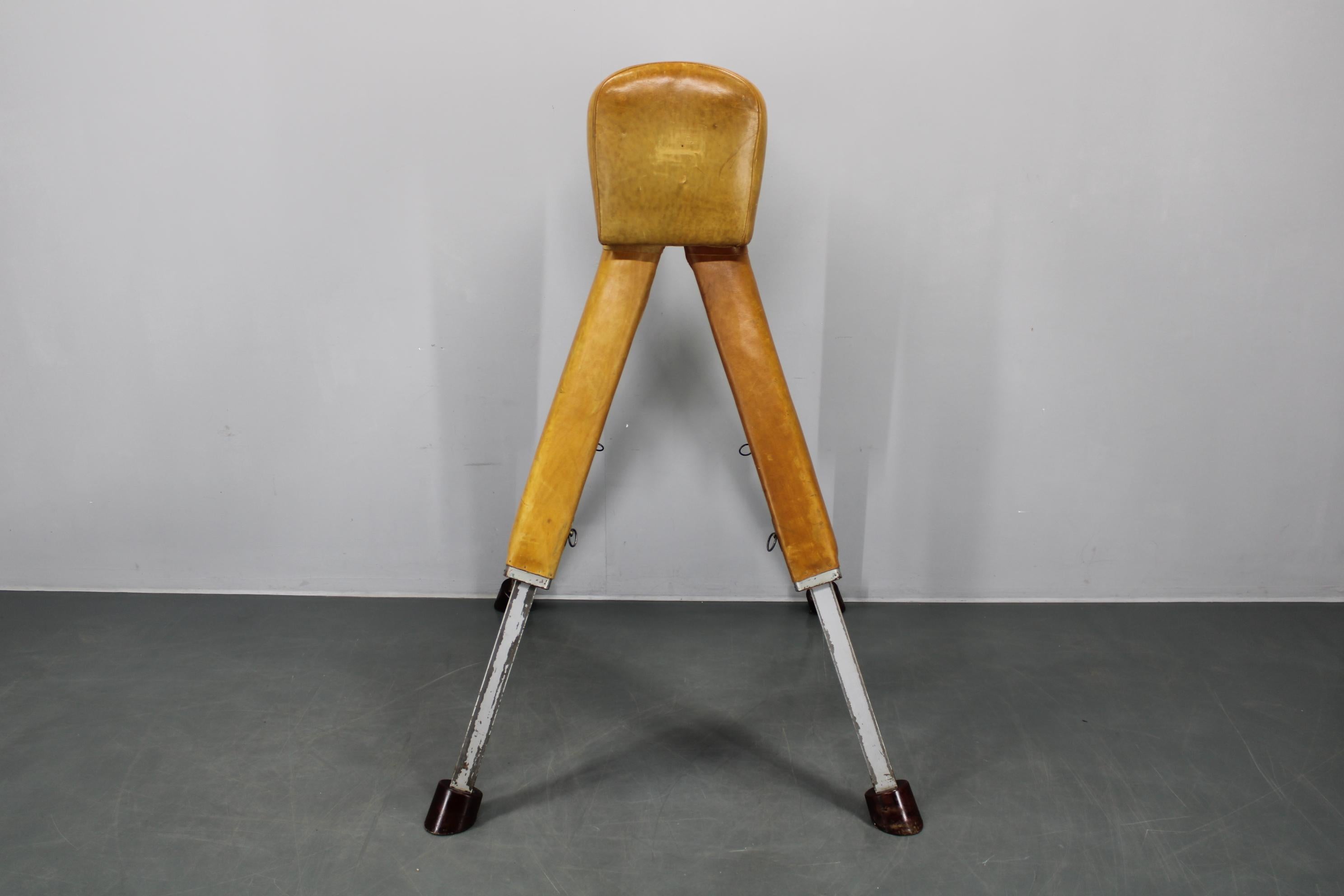Cavallo da ginnastica in pelle e legno cecoslovacco del 1950, altezza regolabile in vendita 13