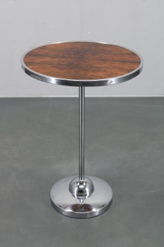1950s Czechoslovakian Walnut & Chrome Round Side Table, Refurbished