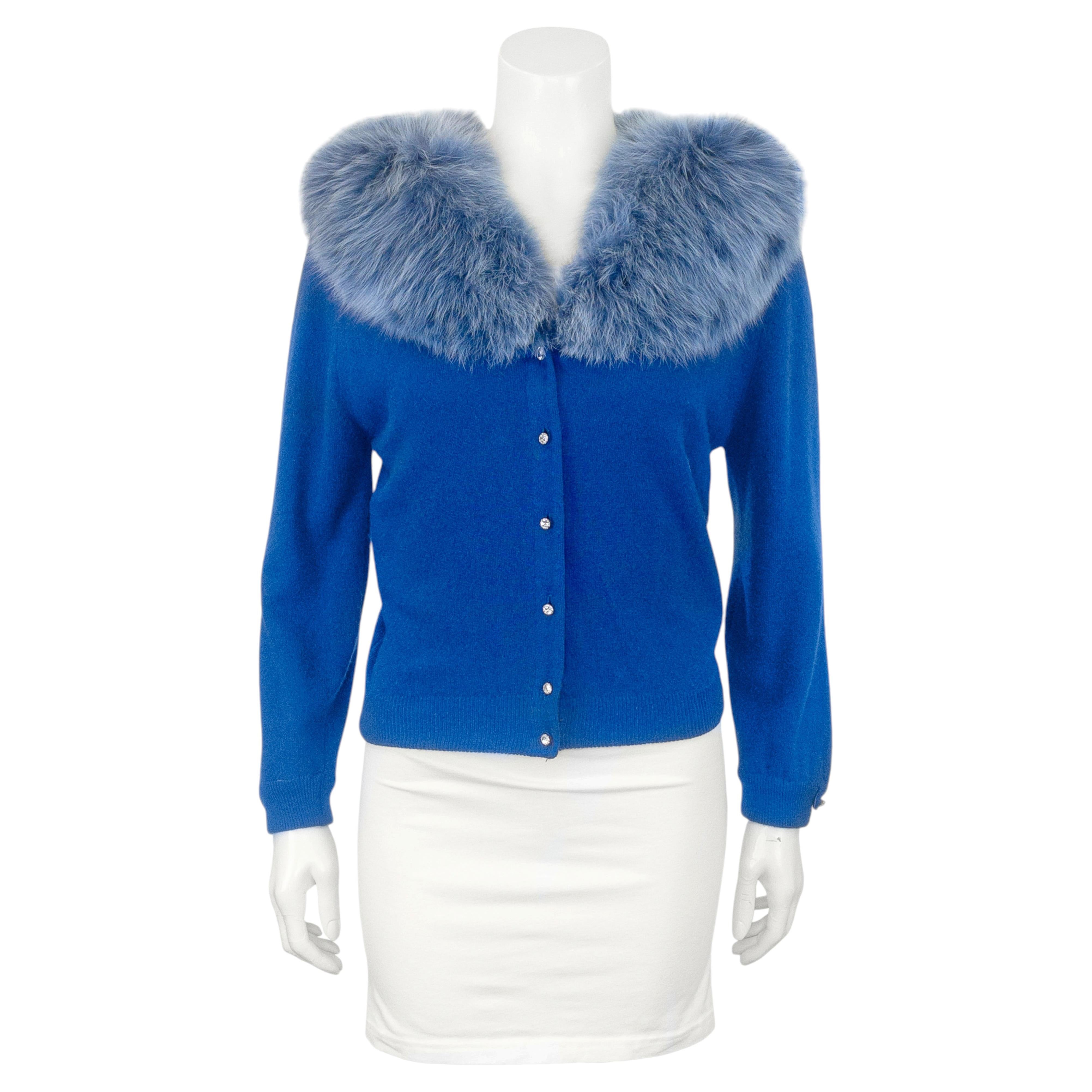 Cardigan en cachemire bleu Dalton des années 1950, avec col