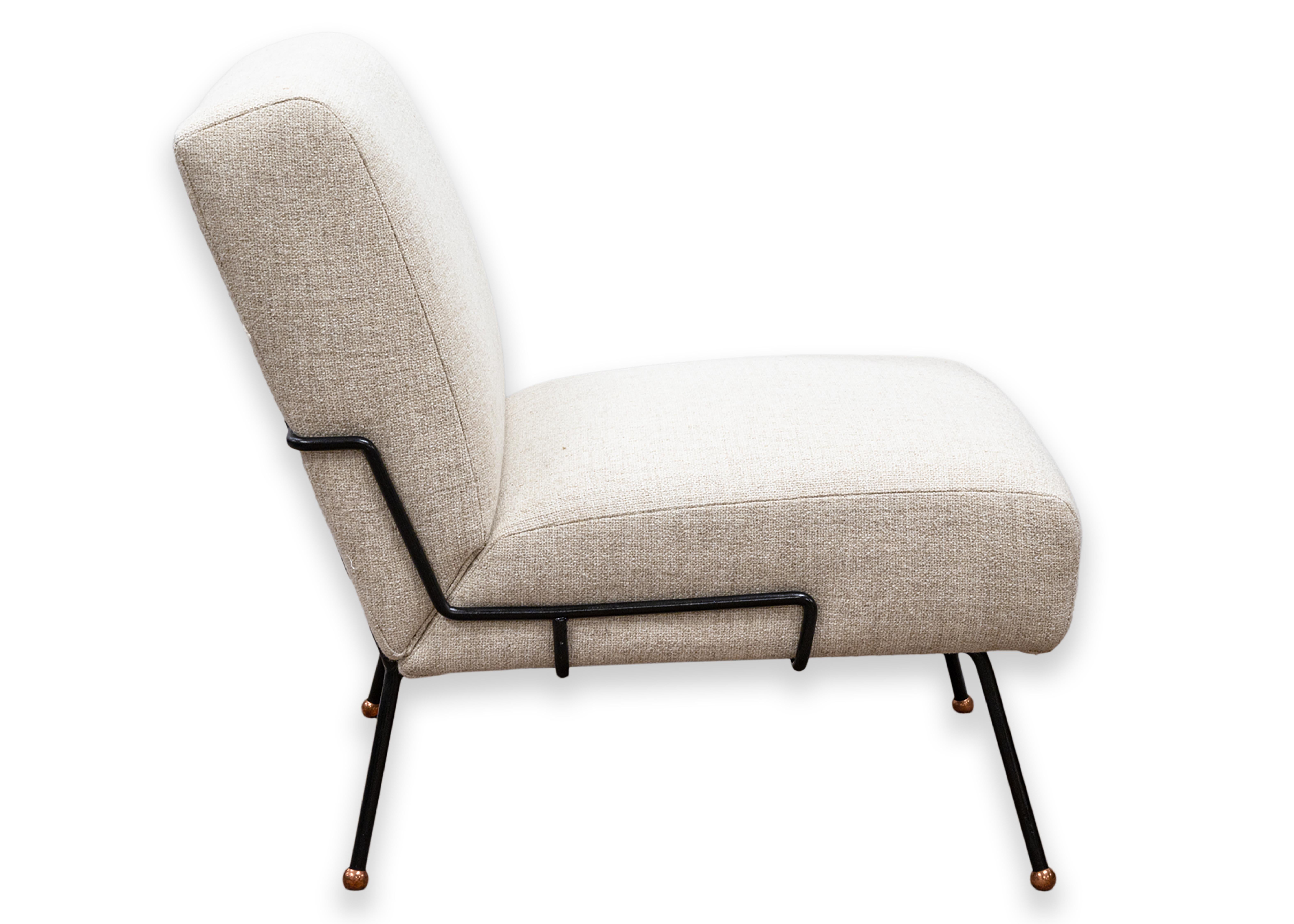 1950s Dan Johnson Beige Fabric Wrought Iron Frame Slipper Chair for Pacific Iron 4