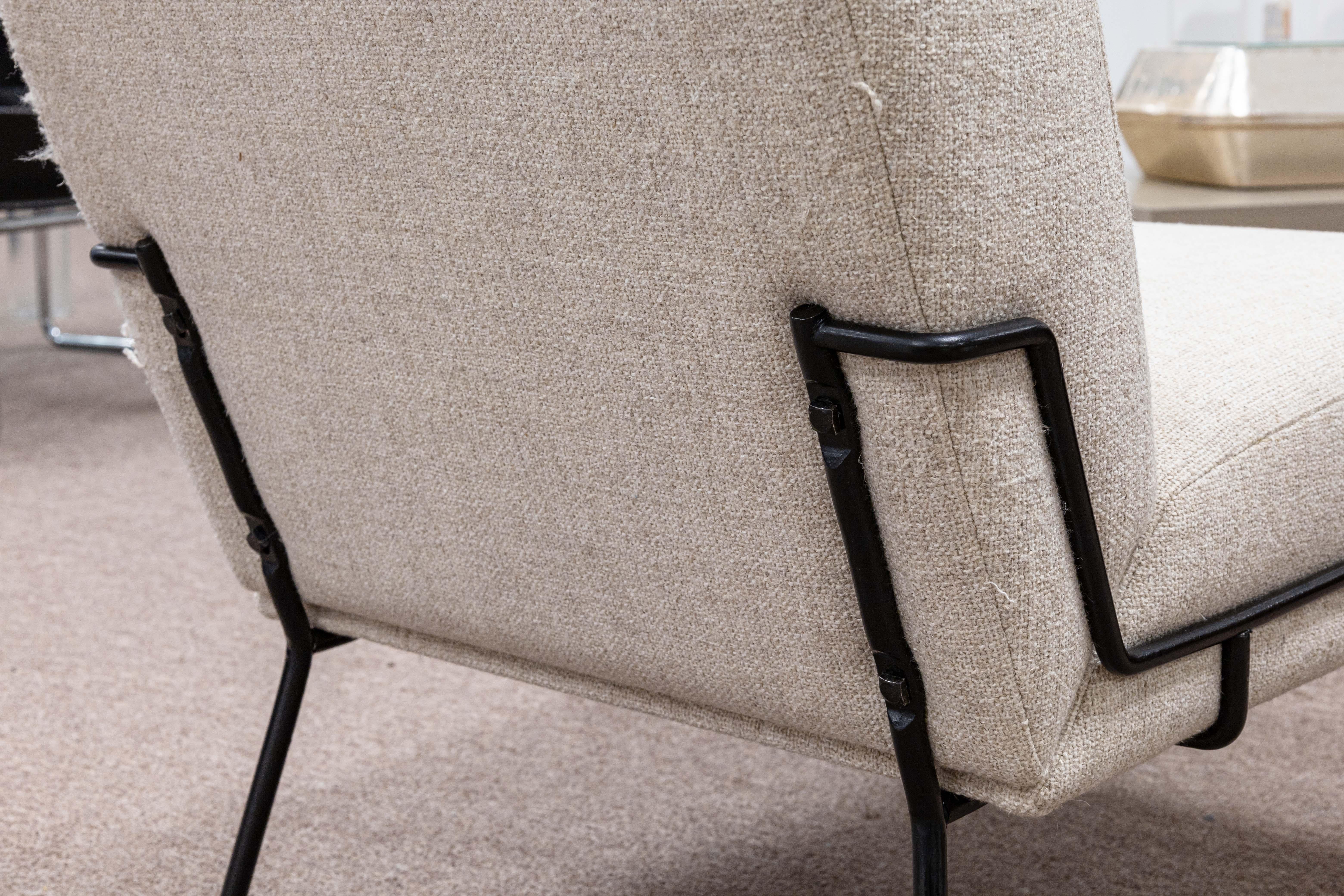 1950s Dan Johnson Beige Fabric Wrought Iron Frame Slipper Chair for Pacific Iron 2