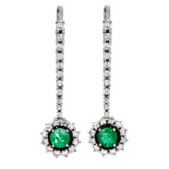 1950s Dangle Drop Emerald Diamond White Gold Pendant Earrings