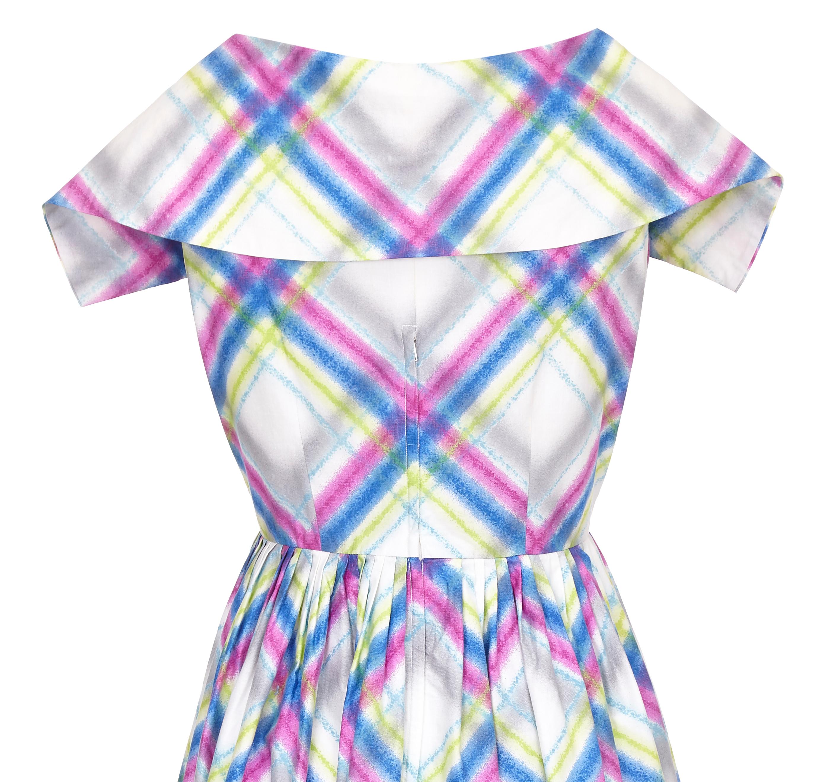 Vestido de algodón con estampado de cuadros Daniel Neal de los años 50 en Excelente estado para la venta en London, GB