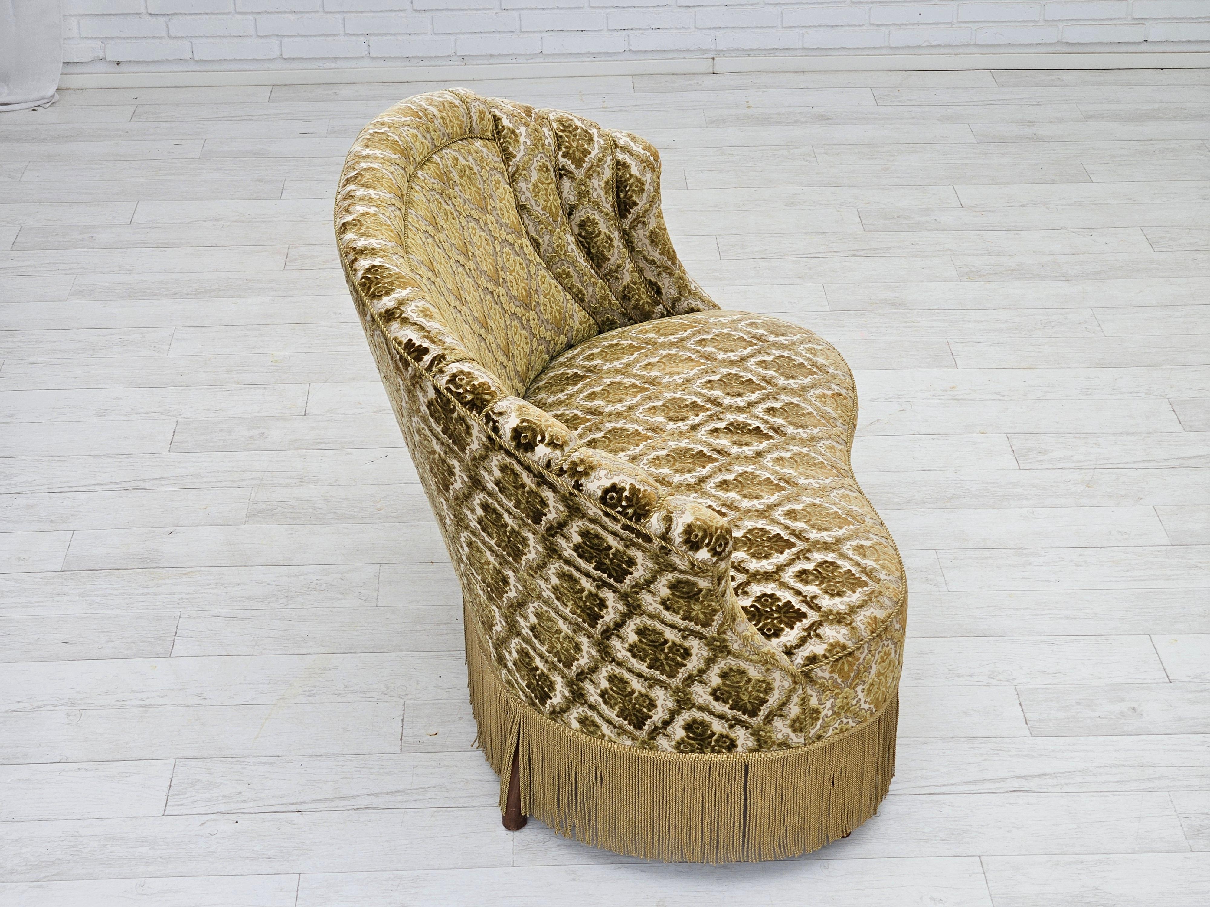 1950s, Danish 2-seater curved sofa, furniture velour, ash wood. 7
