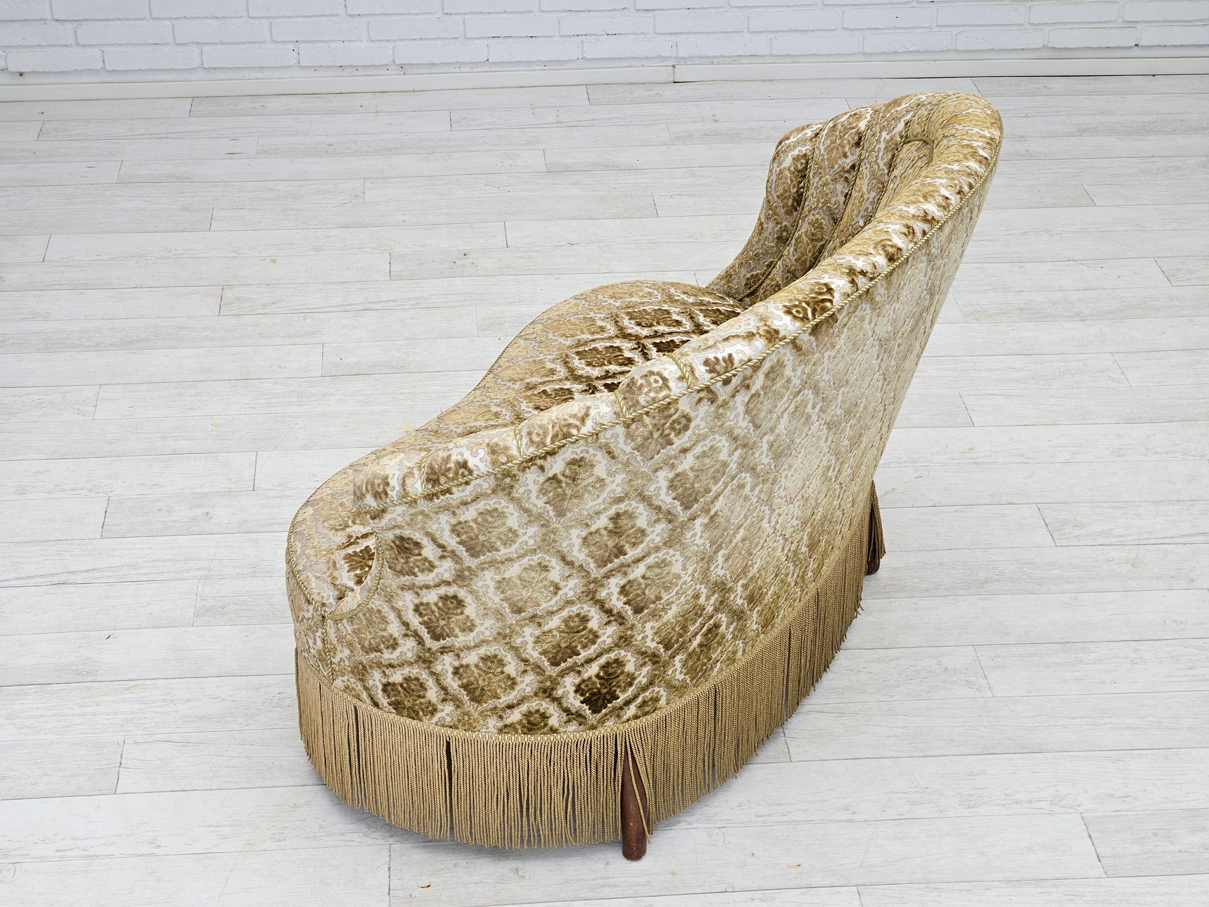 1950s, Danish 2-seater curved sofa, furniture velour, ash wood. 13