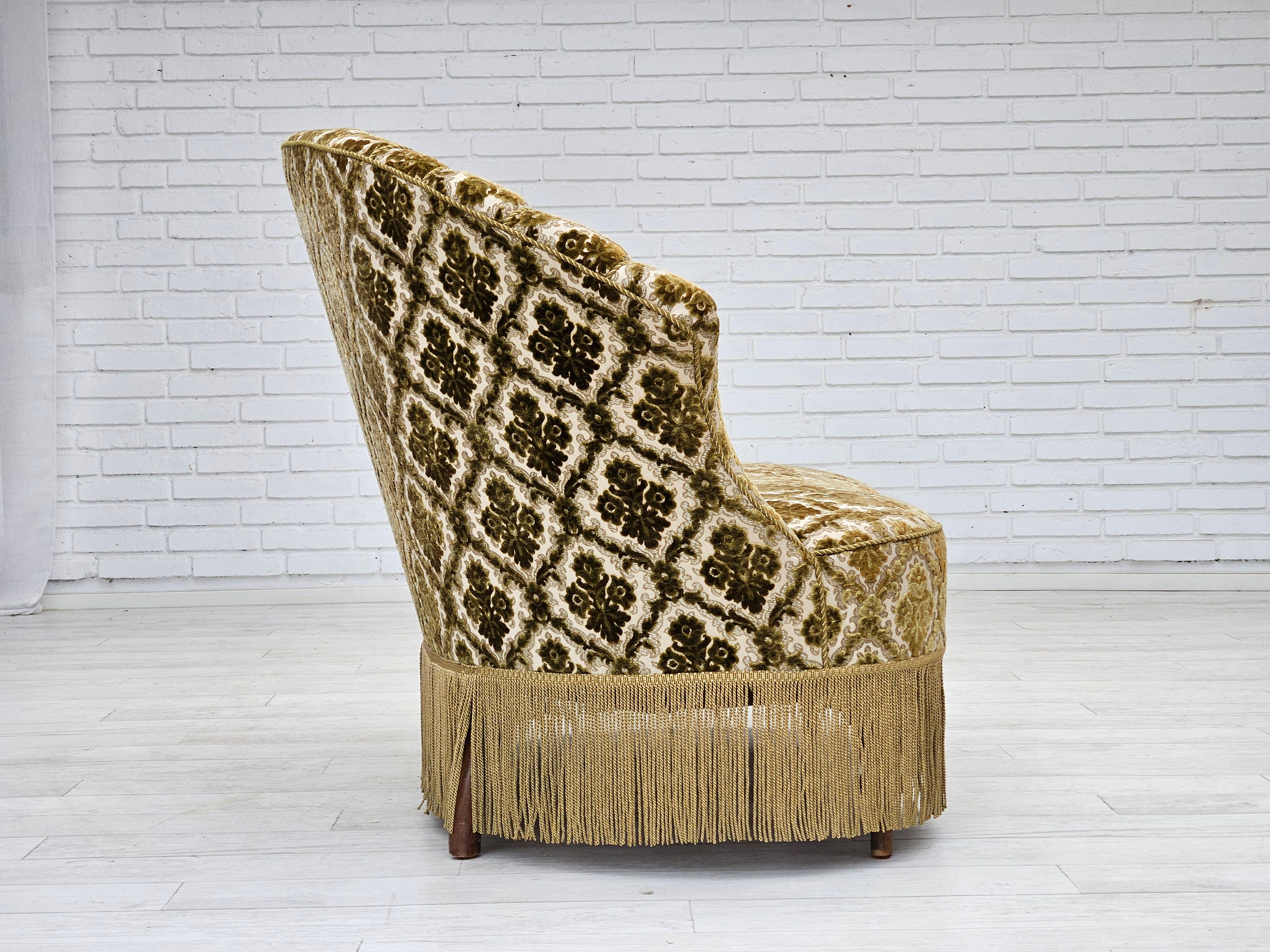 Mid-20th Century 1950s, Danish 2-seater curved sofa, furniture velour, ash wood.