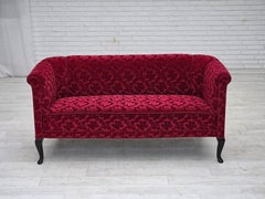 1950s, Danish 2-seater sofa, cherry-red furniture velour.