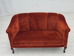 1950s, Danish 2-seater sofa, furniture velour, oak wood legs.