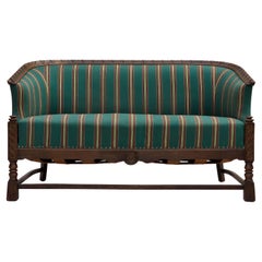1950s, Danish 2-seater sofa, green furniture wool, oak wood.