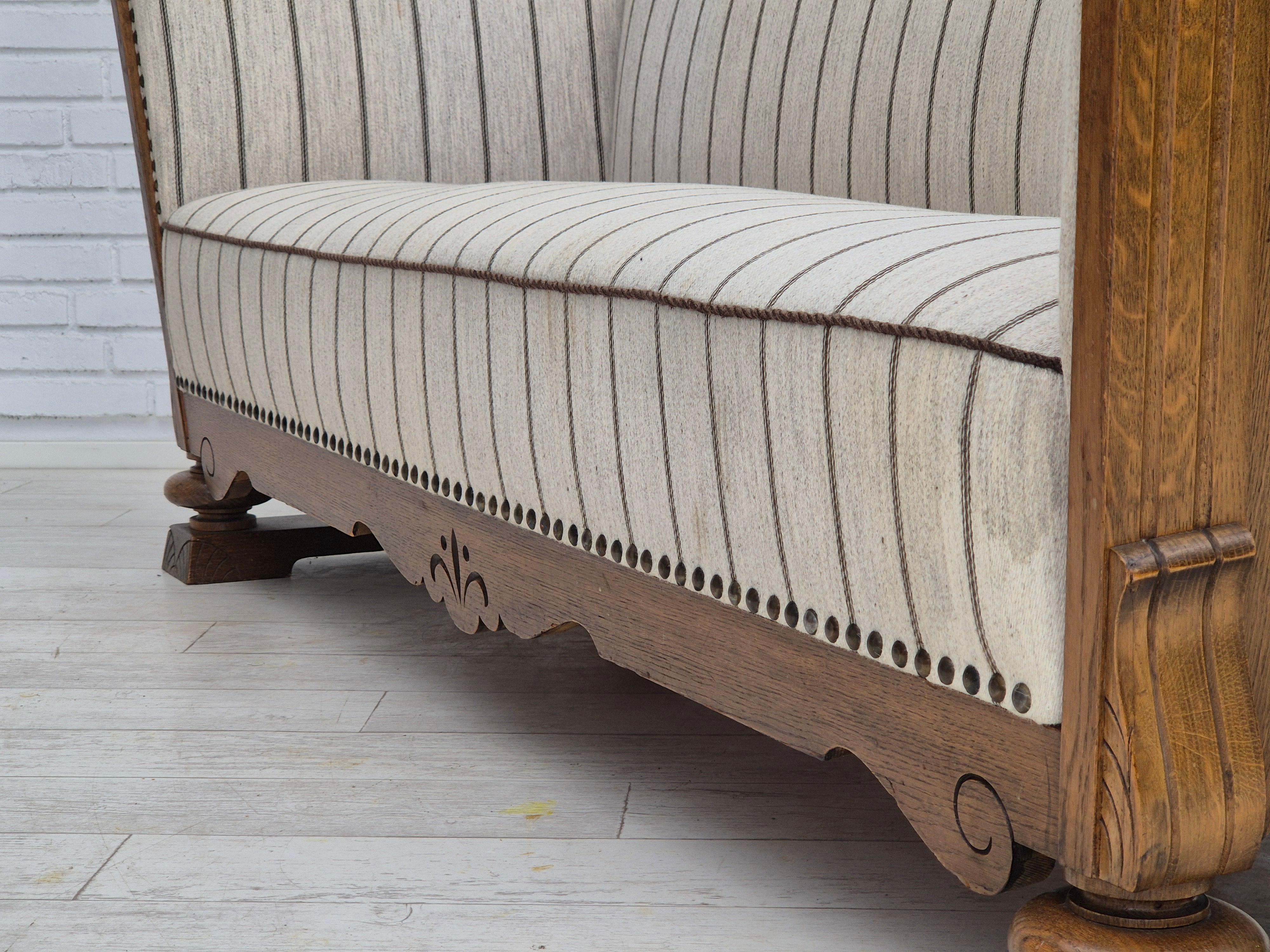 1950s, Danish 2 seater sofa in quality furniture wool, oak wood. For Sale 7