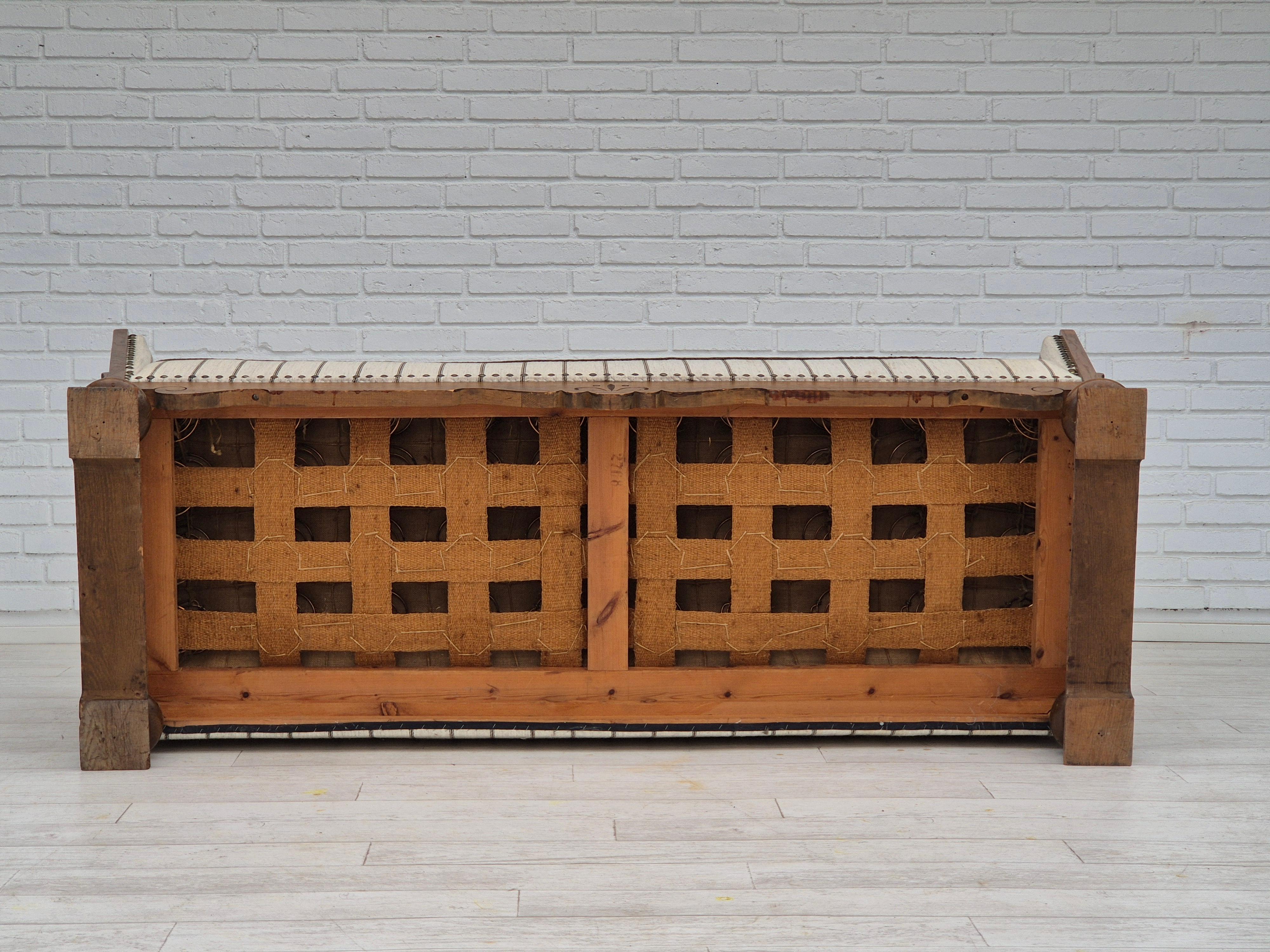 1950s, Danish 2 seater sofa in quality furniture wool, oak wood. For Sale 8