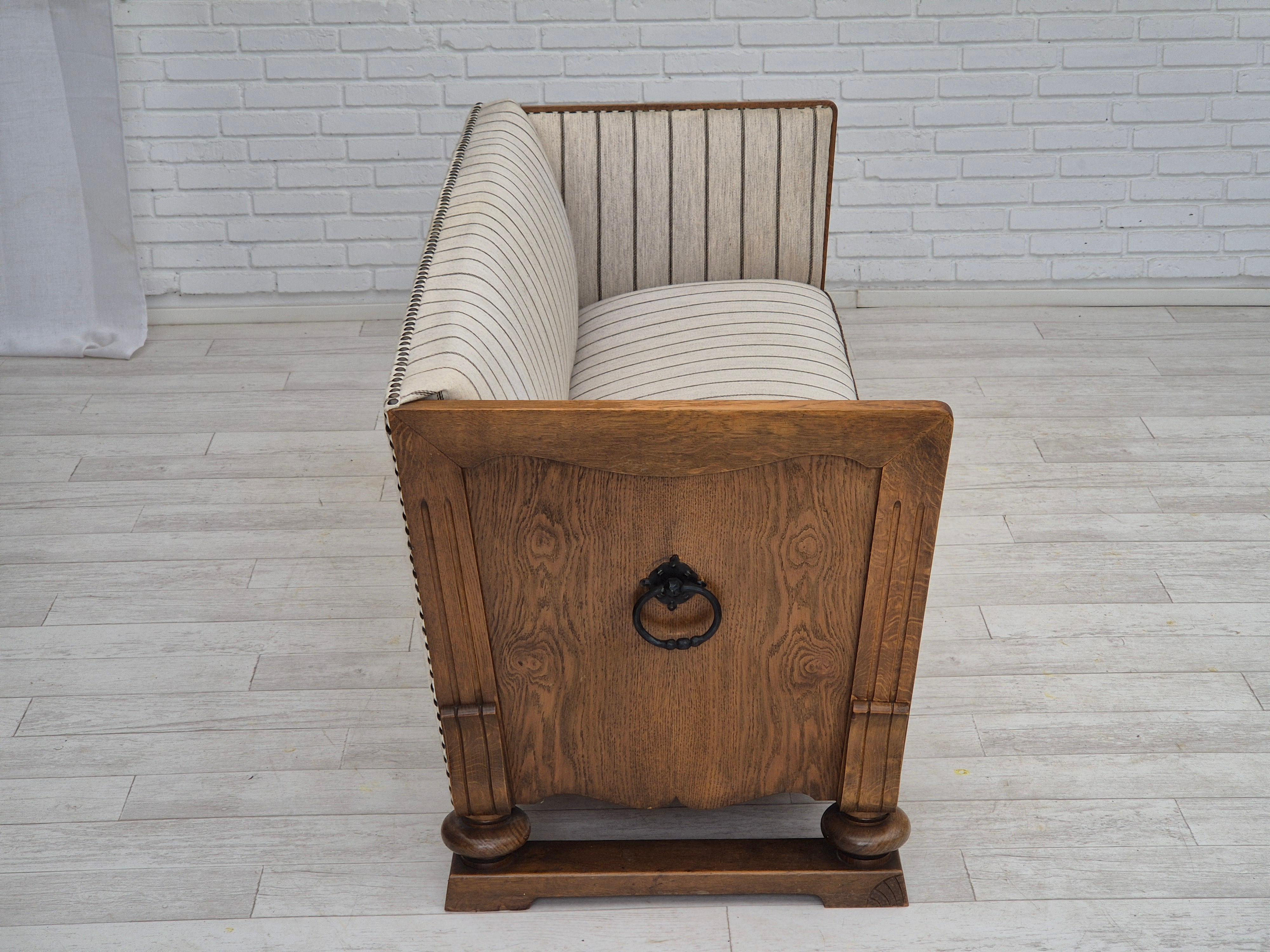 1950s, Danish 2 seater sofa in quality furniture wool, oak wood. For Sale 10