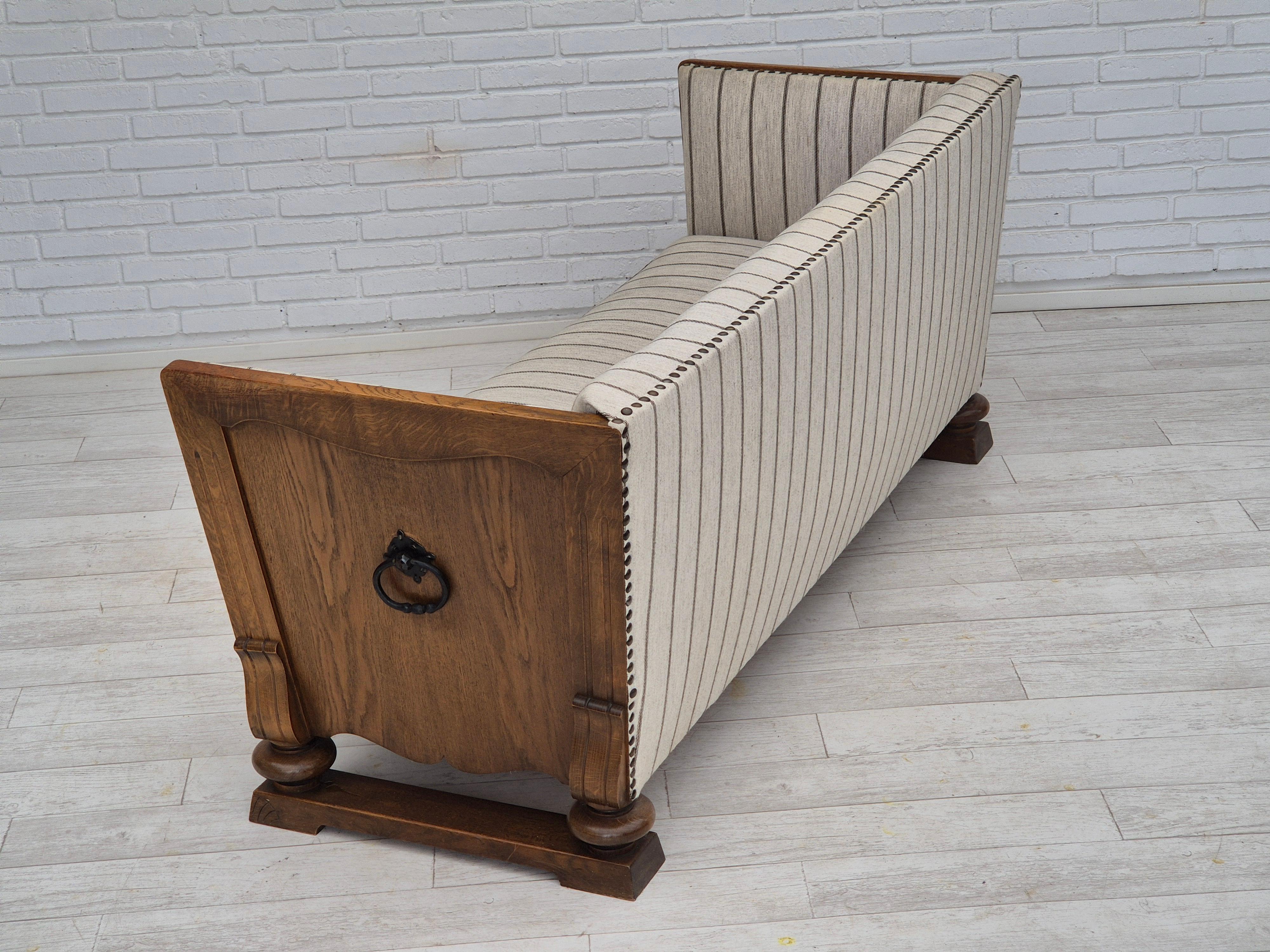 1950s, Danish 2 seater sofa in quality furniture wool, oak wood. For Sale 11