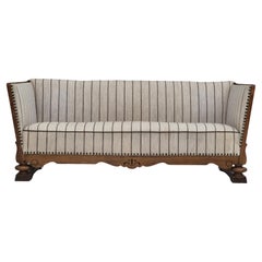 Vintage 1950s, Danish 2 seater sofa in quality furniture wool, oak wood.