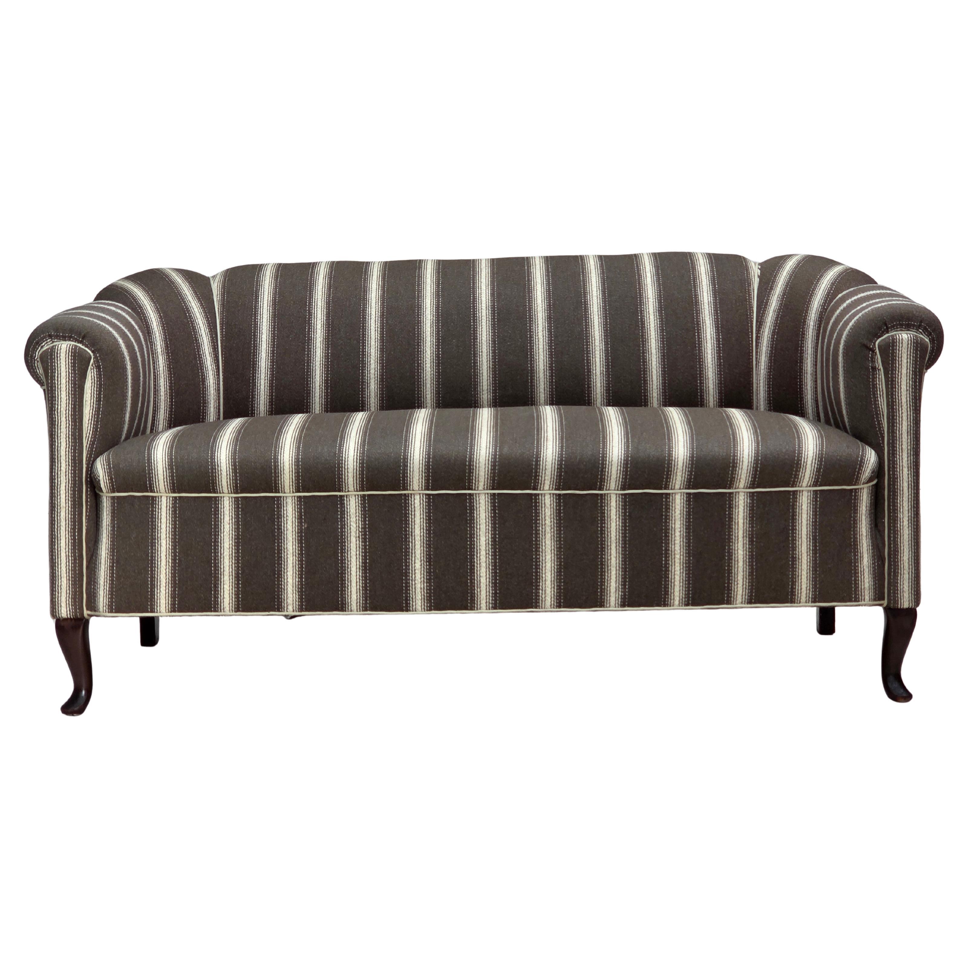 1950s, Danish 2-seater sofa, striped furniture wool, ash wood legs.