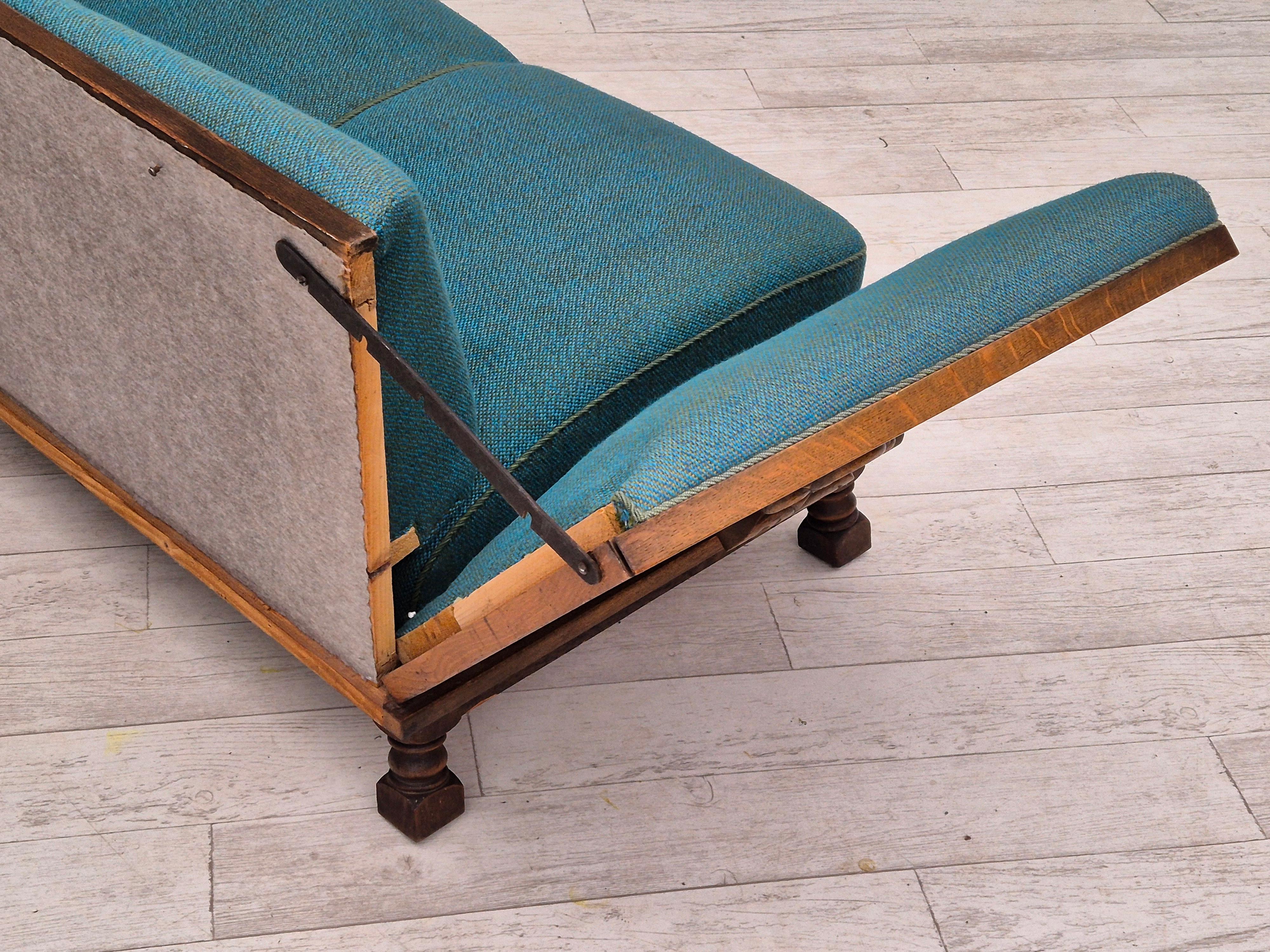 1950s, Danish 3 seater drop arm sofa, very good condition, wool, oak. 5