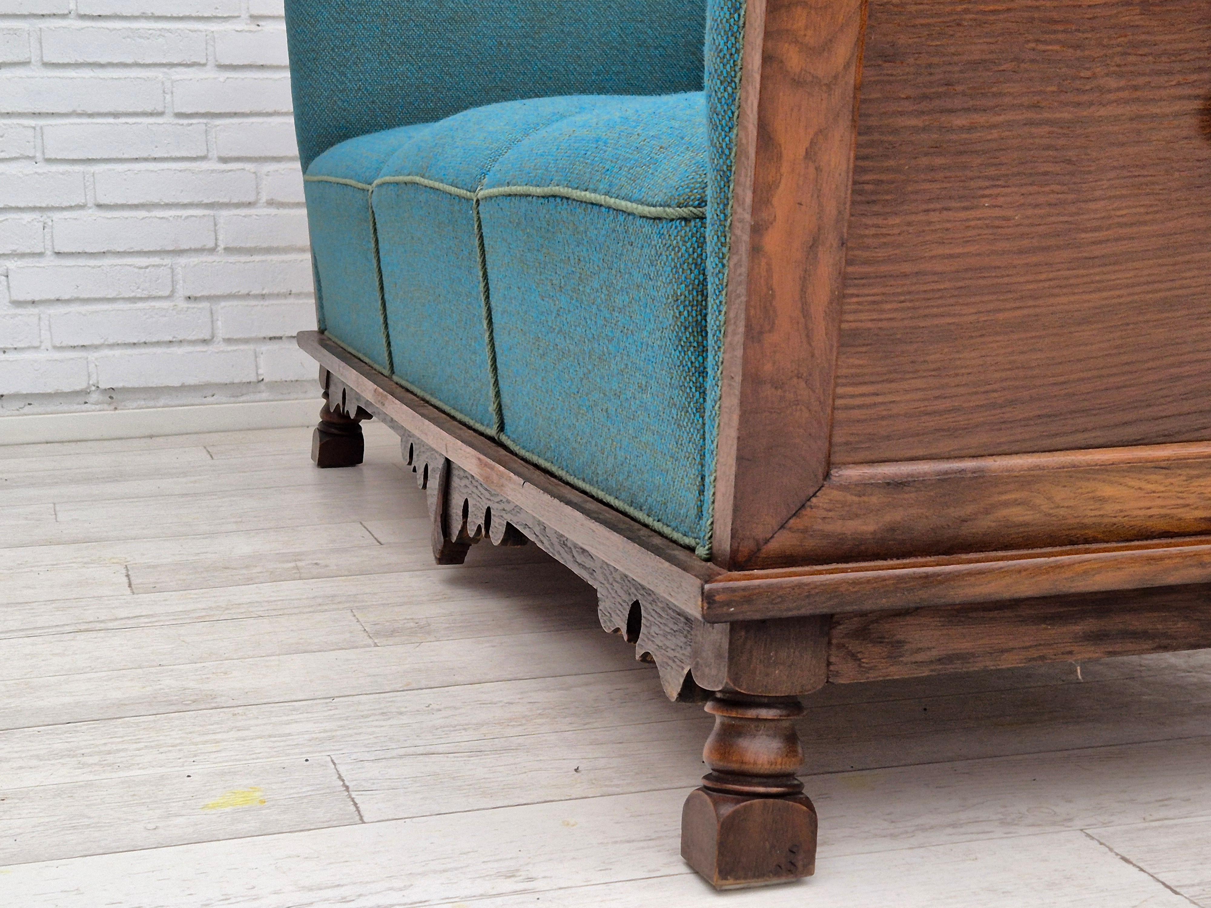 1950s, Danish 3 seater drop arm sofa, very good condition, wool, oak. 7
