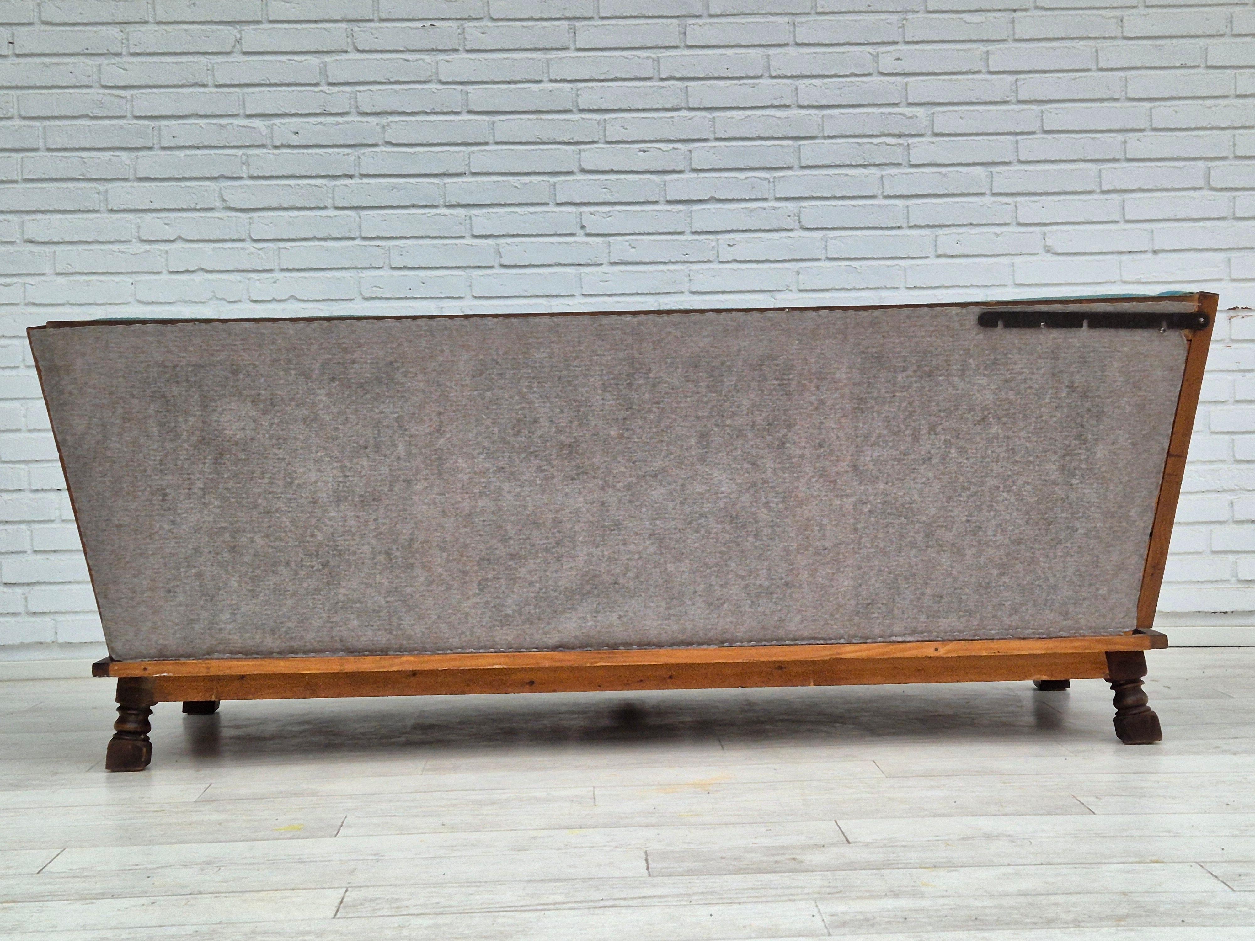 1950s, Danish 3 seater drop arm sofa, very good condition, wool, oak. 9