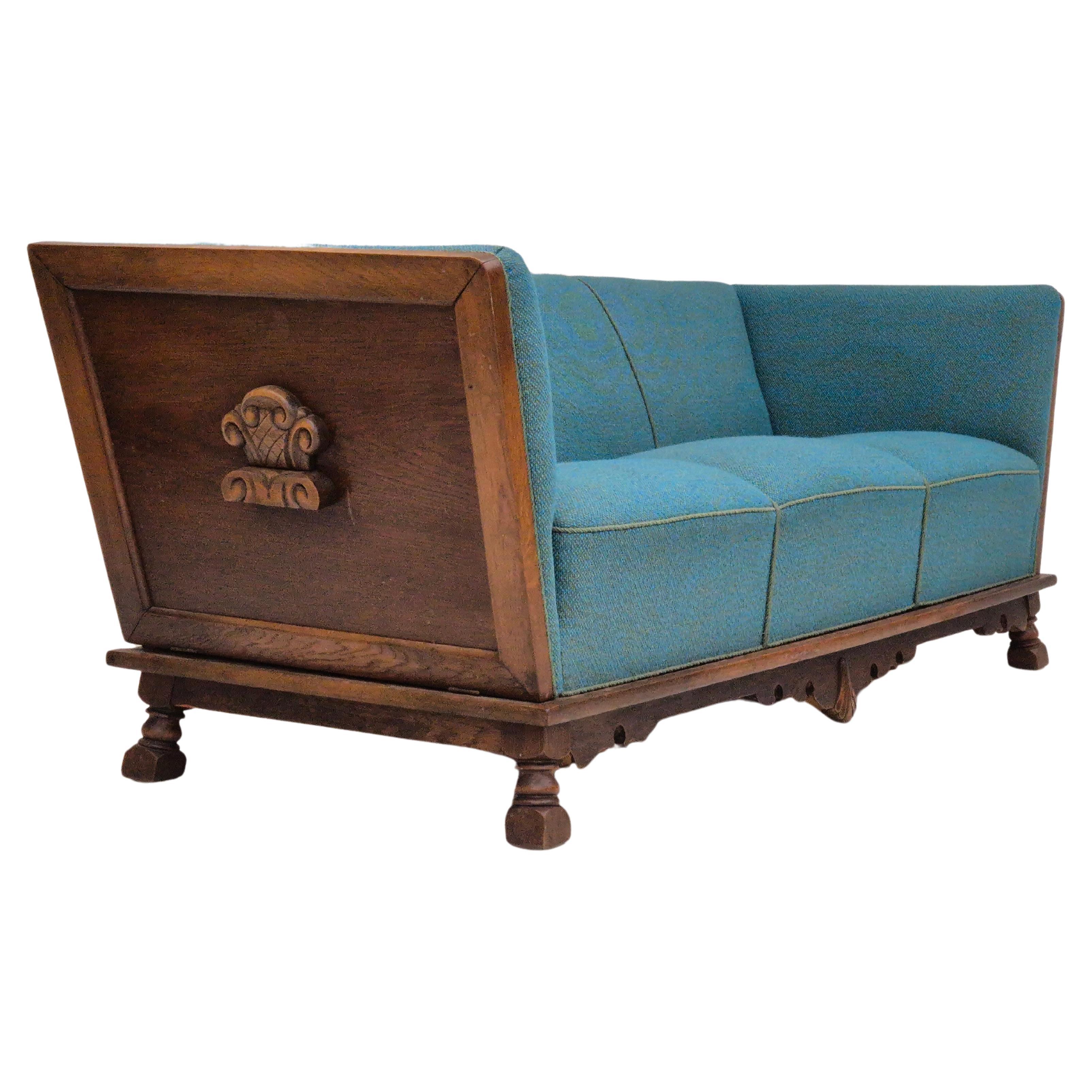 1950s, Danish 3 seater drop arm sofa, very good condition, wool, oak.