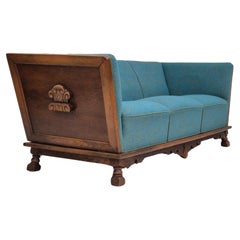 1950s, Danish 3 seater drop arm sofa, very good condition, wool, oak.