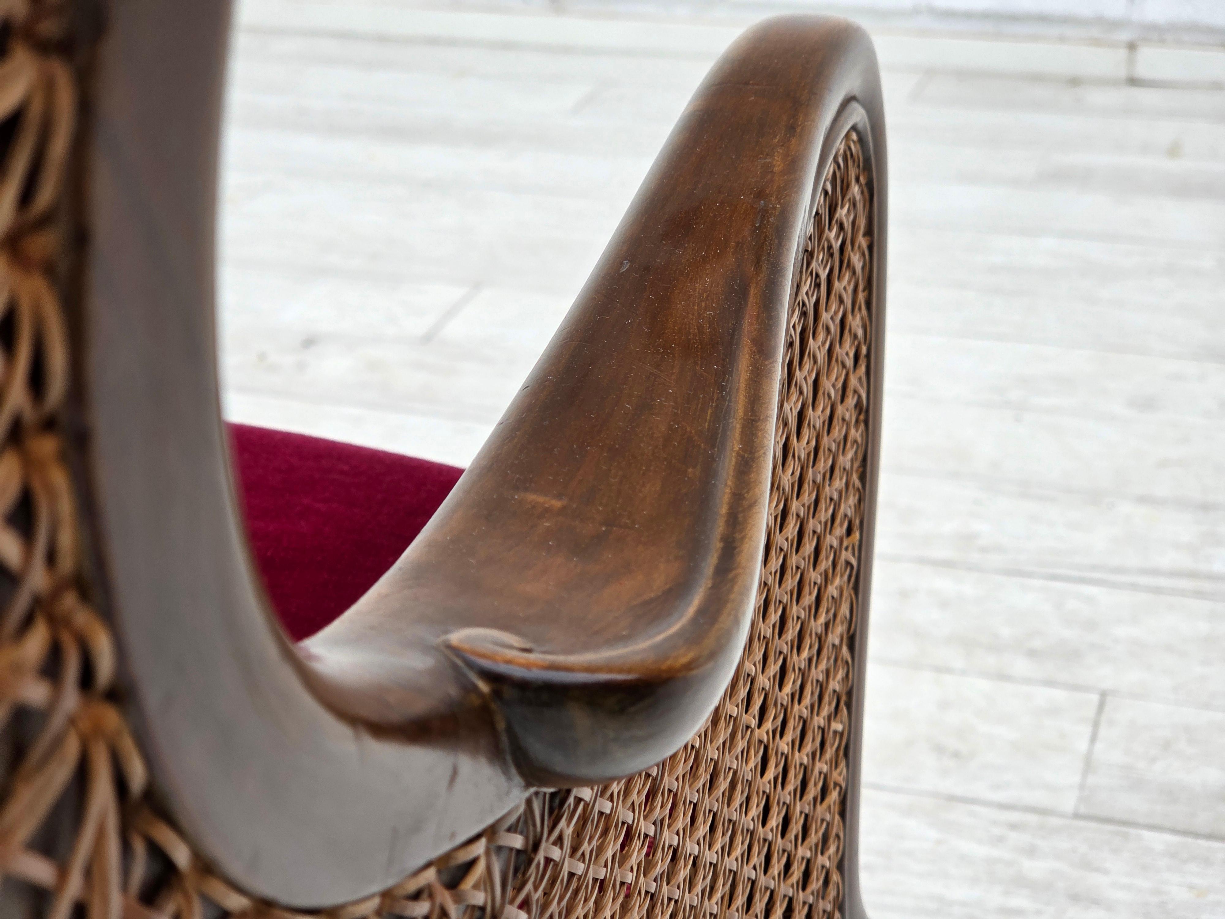 Años 50, sofá danés de 3 plazas, muebles de terciopelo, madera de fresno, muebles de malla. en venta 5