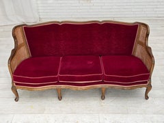 1950s, Danish 3-seater sofa, furniture velour, ash wood, furniture mesh.