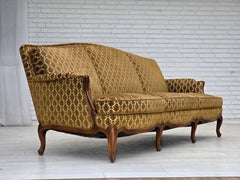 1950s, Danish 3-seater sofa, furniture velour, carved ash wood.