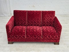 1950s, Danish 3-seater sofa, furniture velour, oak wood.