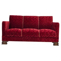 1950s, Danish 3-seater sofa, furniture velour, oak wood.
