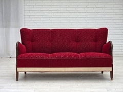 1950s, Danish 3-seater sofa, original red/beige furniture wool.