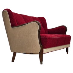 1950s, Danish 3-seater sofa, original red/beige furniture wool.