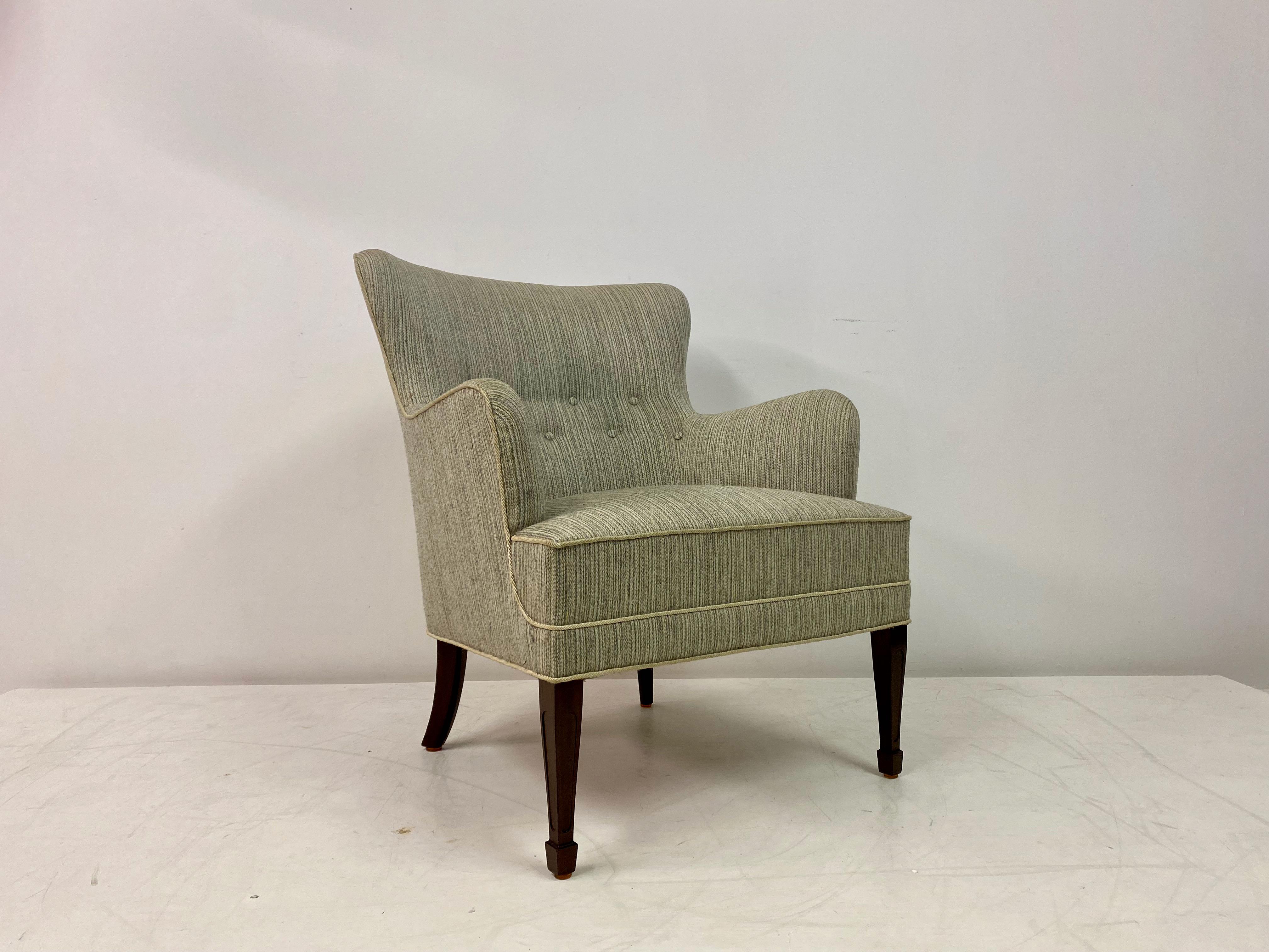 Fabric 1950s Danish Armchair by Frits Henningsen For Sale