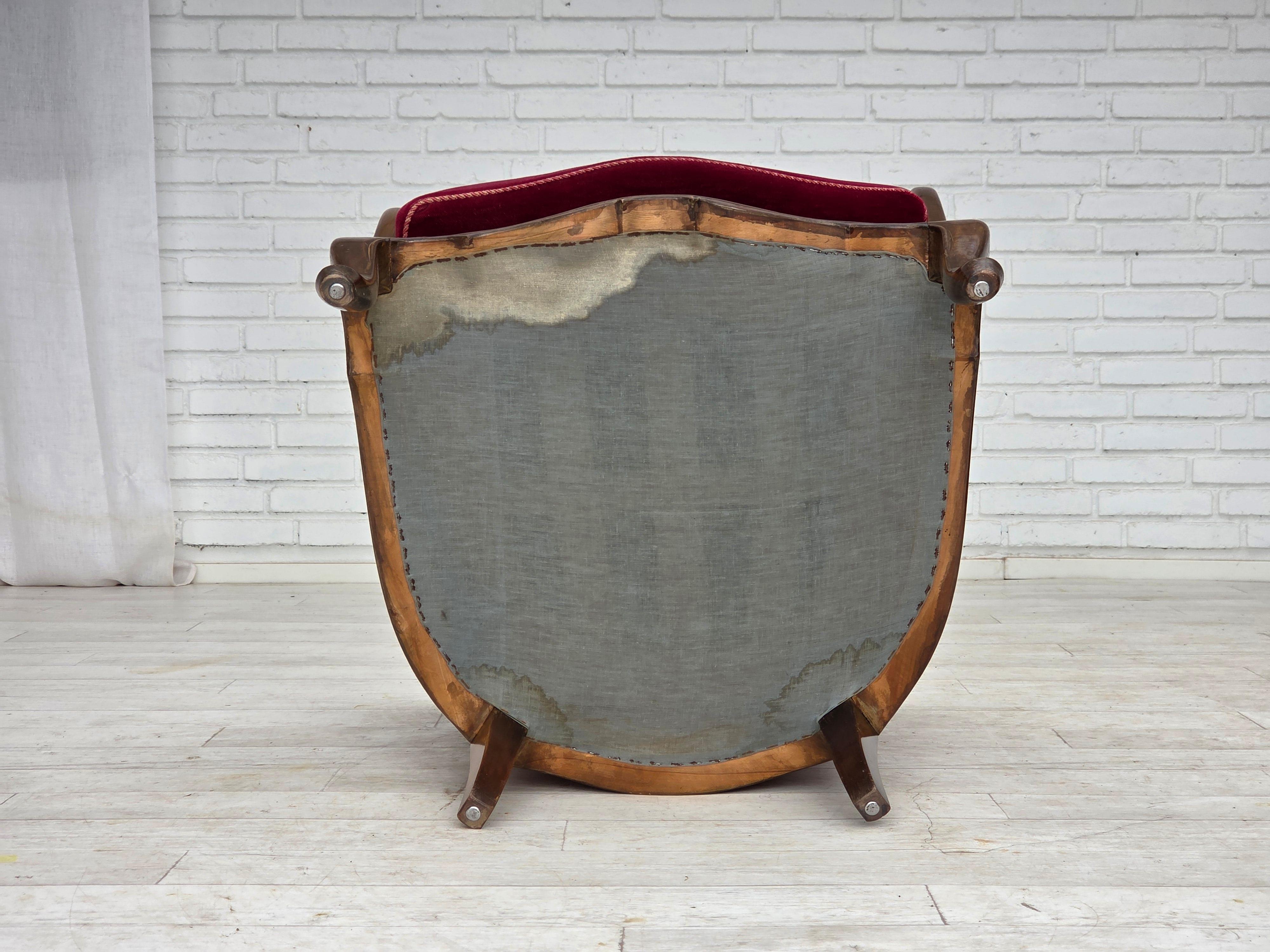 1950er Jahre, dänischer Sessel, Möbelvelours, Eschenholz, Möbelgeflecht. im Angebot 7