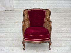 1950s, Danish armchair, furniture velour, ash wood, furniture mesh.
