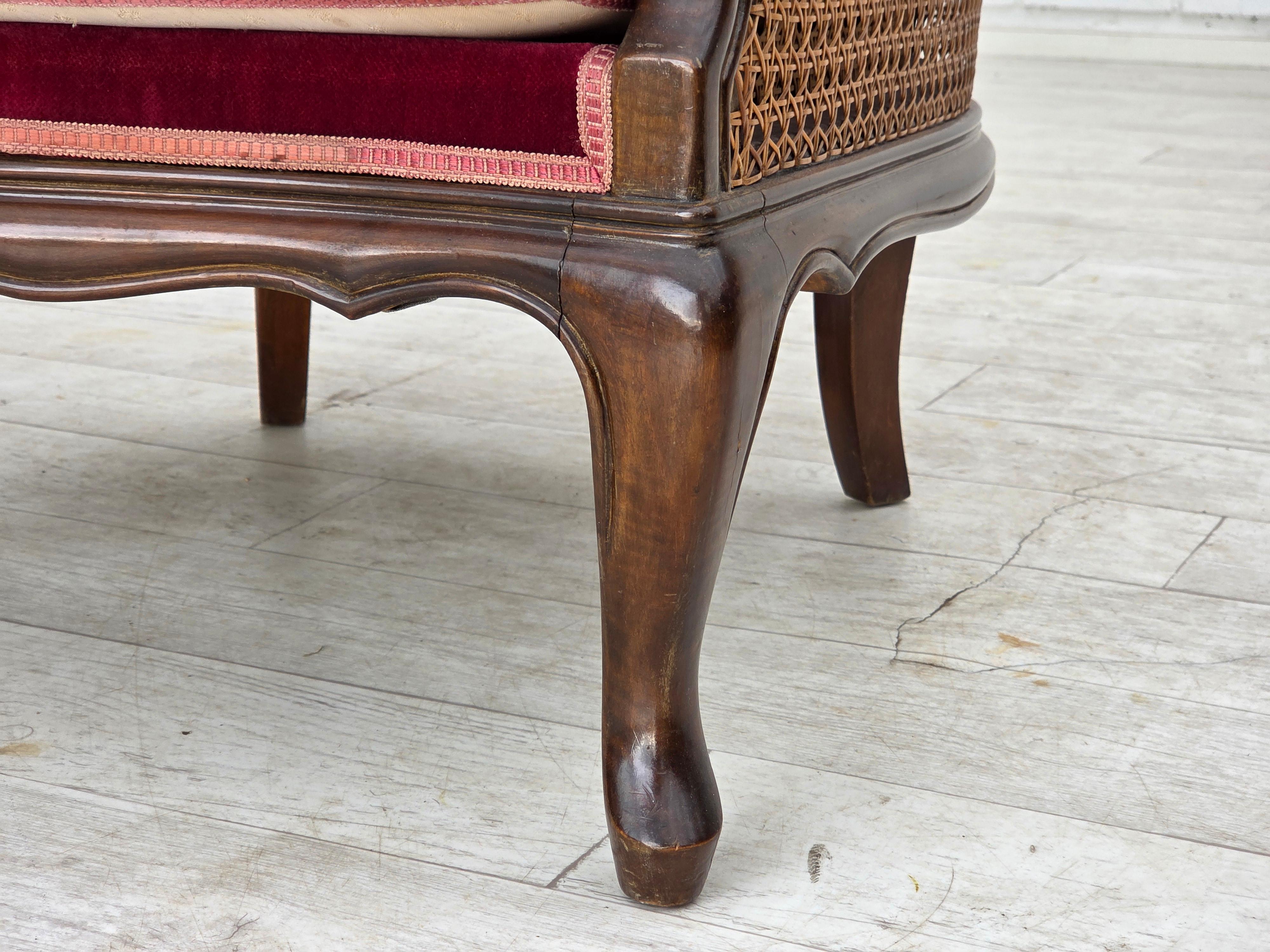 1950er Jahre, dänischer Sessel, Möbelvelours, Eschenholz, Möbelgeflecht. im Zustand „Gut“ im Angebot in Tarm, 82