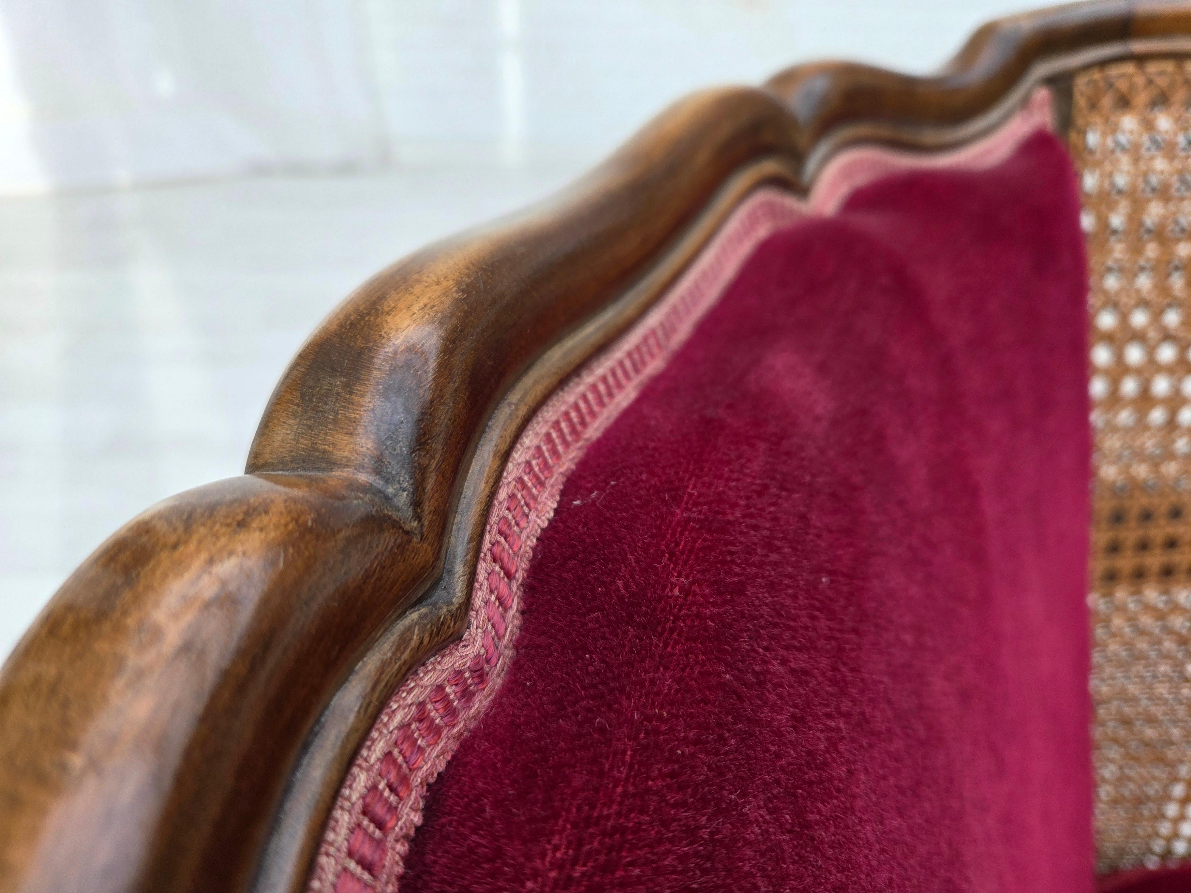 1950er Jahre, dänischer Sessel, Möbelvelours, Eschenholz, Möbelgeflecht. im Angebot 2