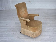1950s, Danish armchair, furniture velour, ash wood legs.